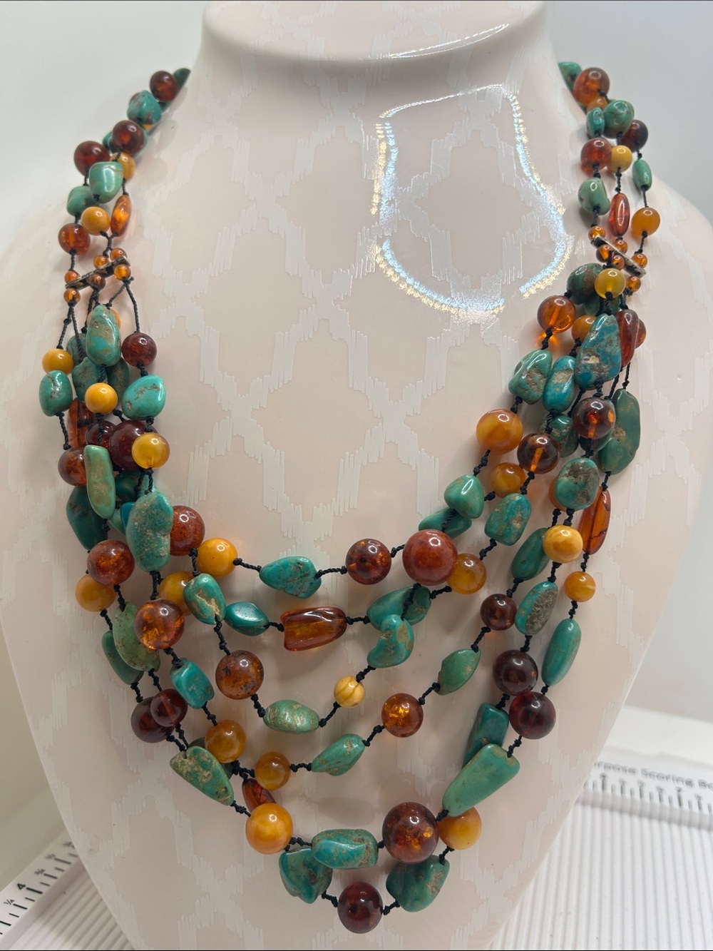 Jay King Multi-Strand Turquoise, Amber & Honey Bead Necklace